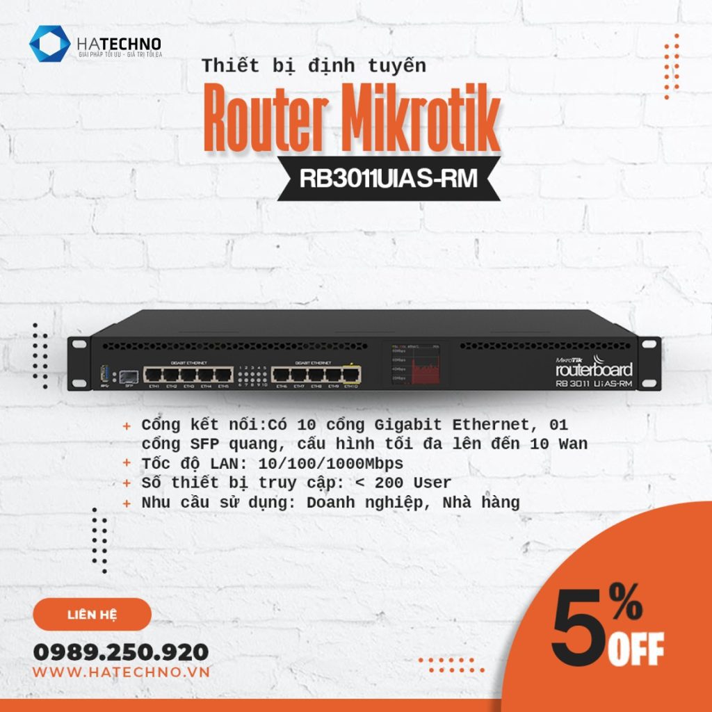 Thiết bị định tuyến Router Mikrotik RB3011UiAS-RM