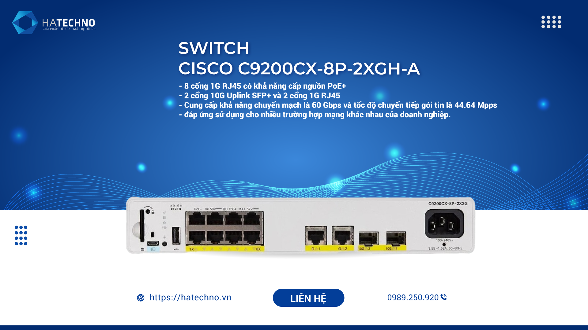 Thiết bị chuyển mạch Switch Cisco C9200CX-8P-2XGH-A