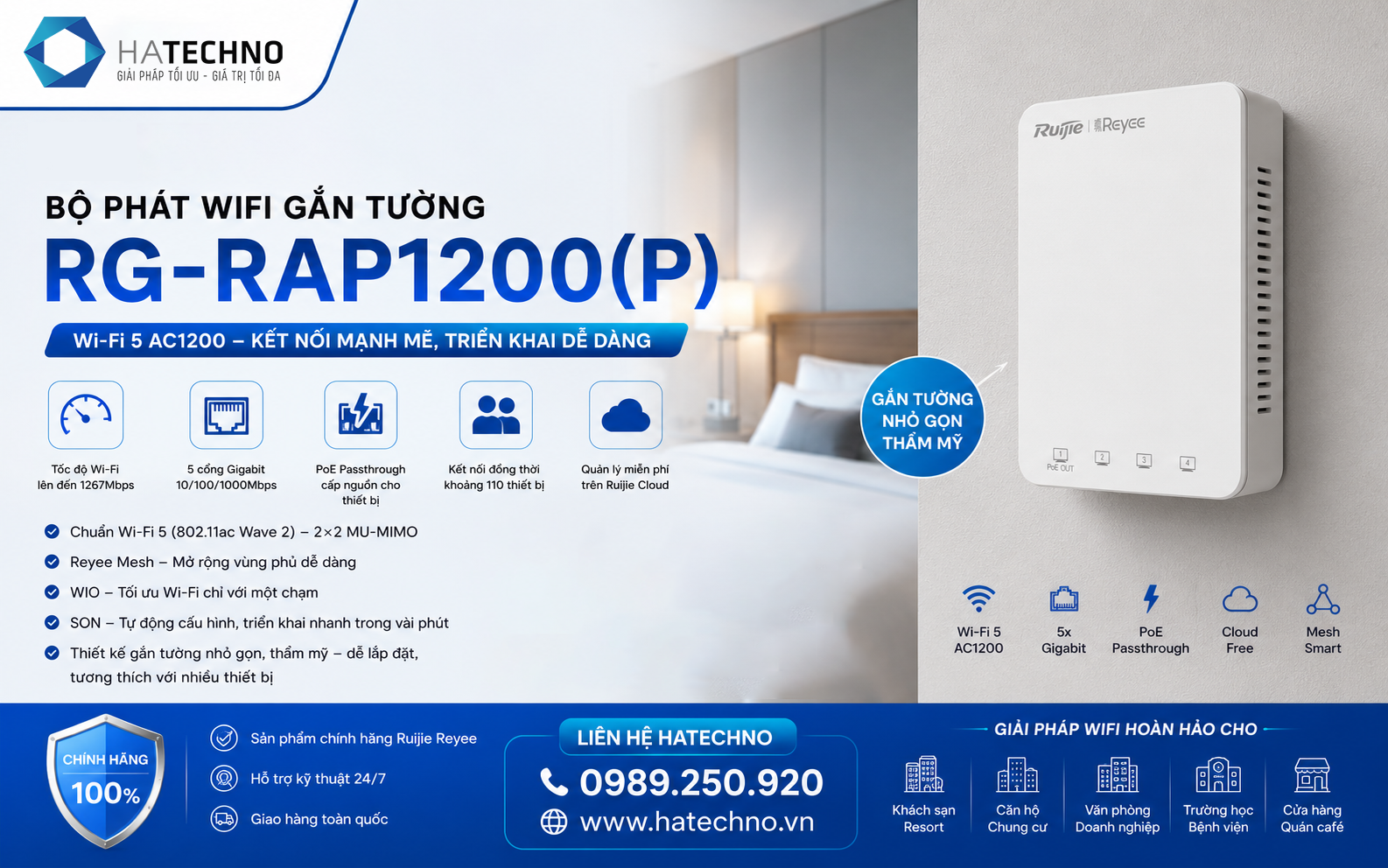 Bộ phát Wifi 5 Ruijie Reyee RG-RAP1200(P)